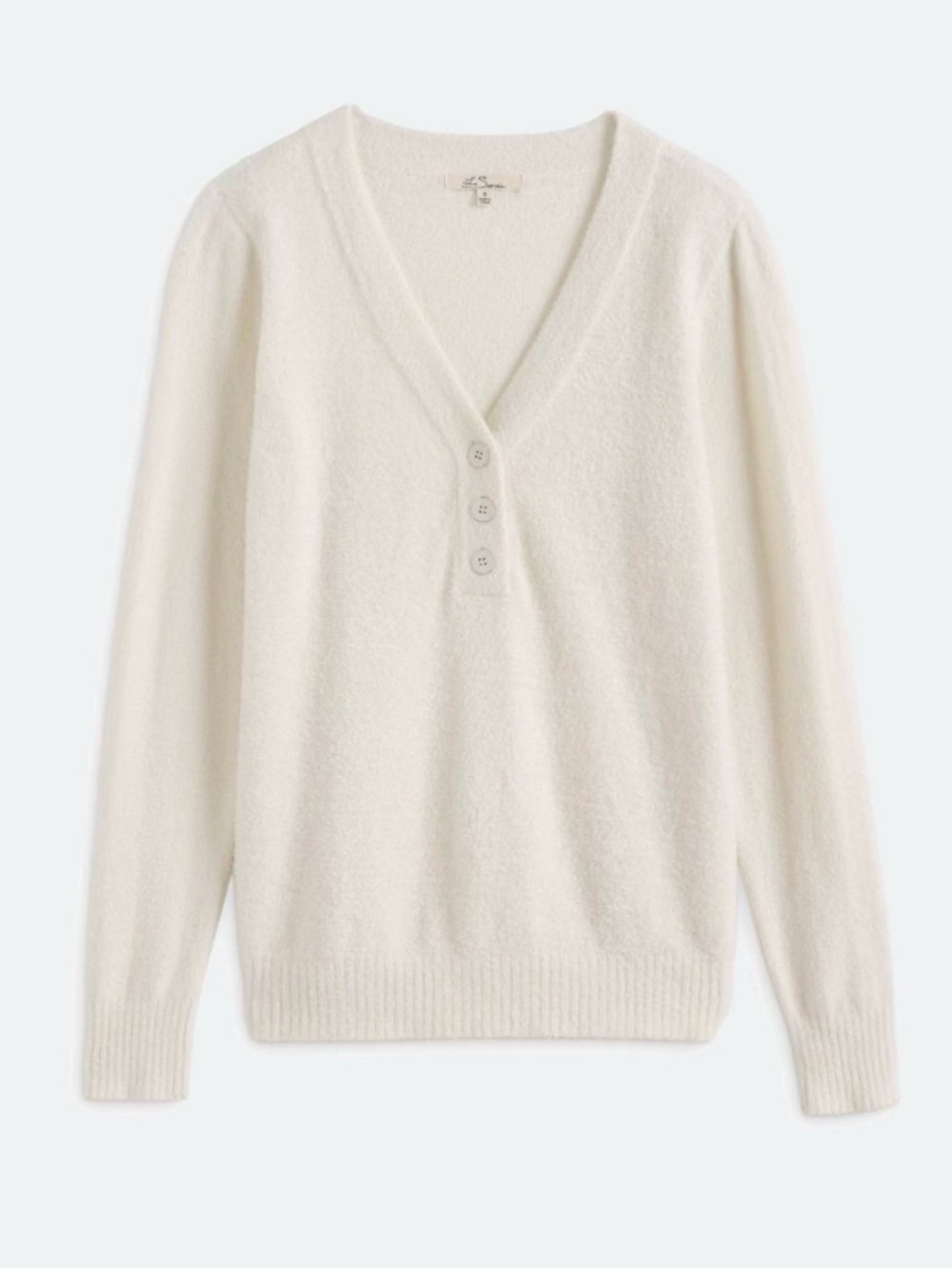 Les Sereun Cream V-Neck Button Sweater